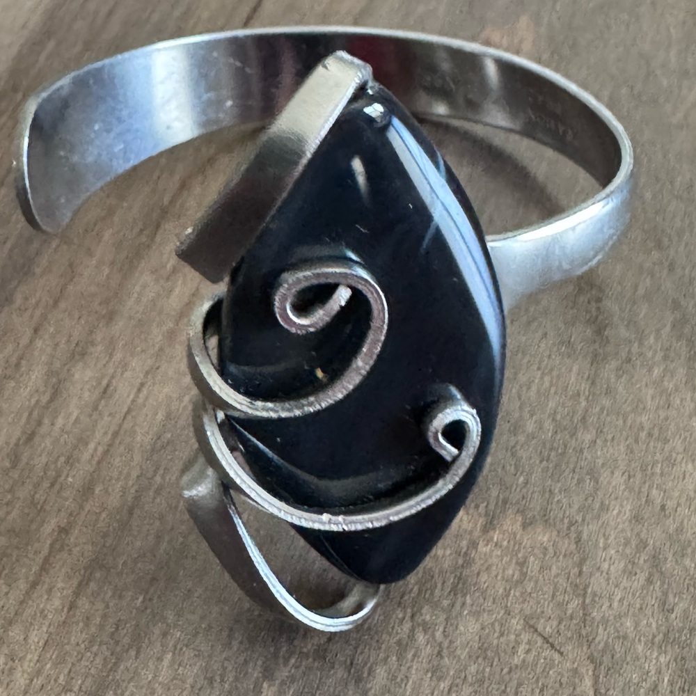 Silver and Black Fork Cuff Bracelet